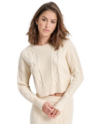 DKNY Jeans Women's Cropped Cable Knit Long-Sleeve Sweater - Macy's
