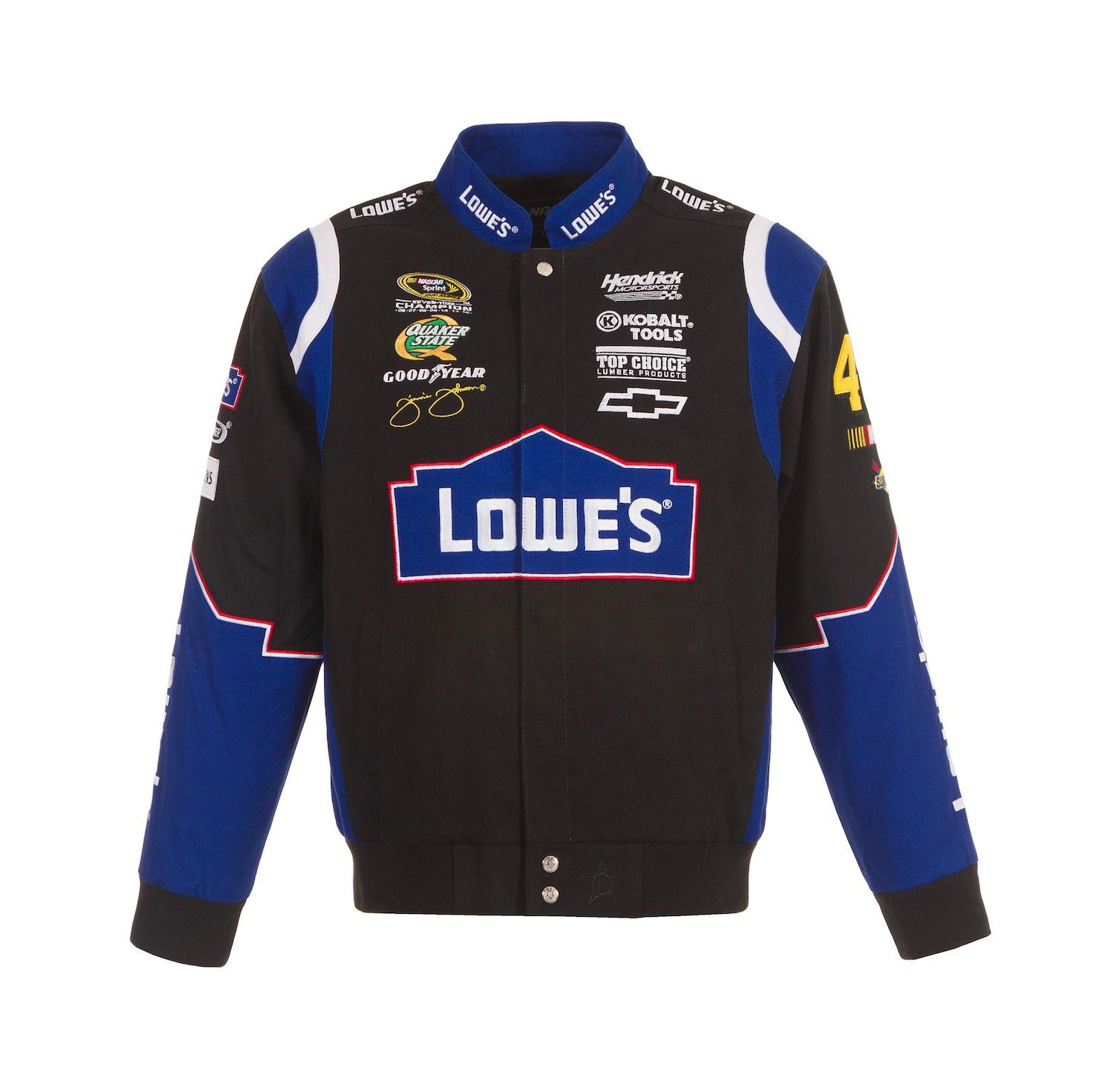 Men's Black Jimmie Johnson Lowe's Twill Driver Uniform Full-Snap Jacket