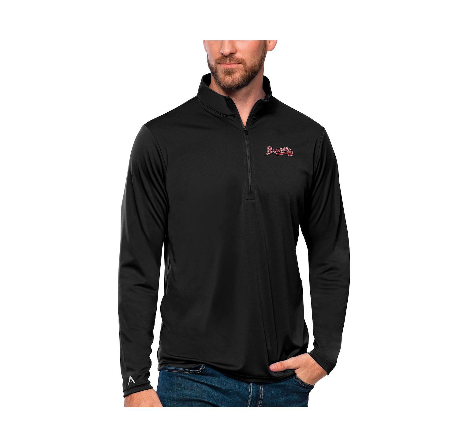 Men's Black Atlanta Braves Tribute Quarter-Zip Pullover Top