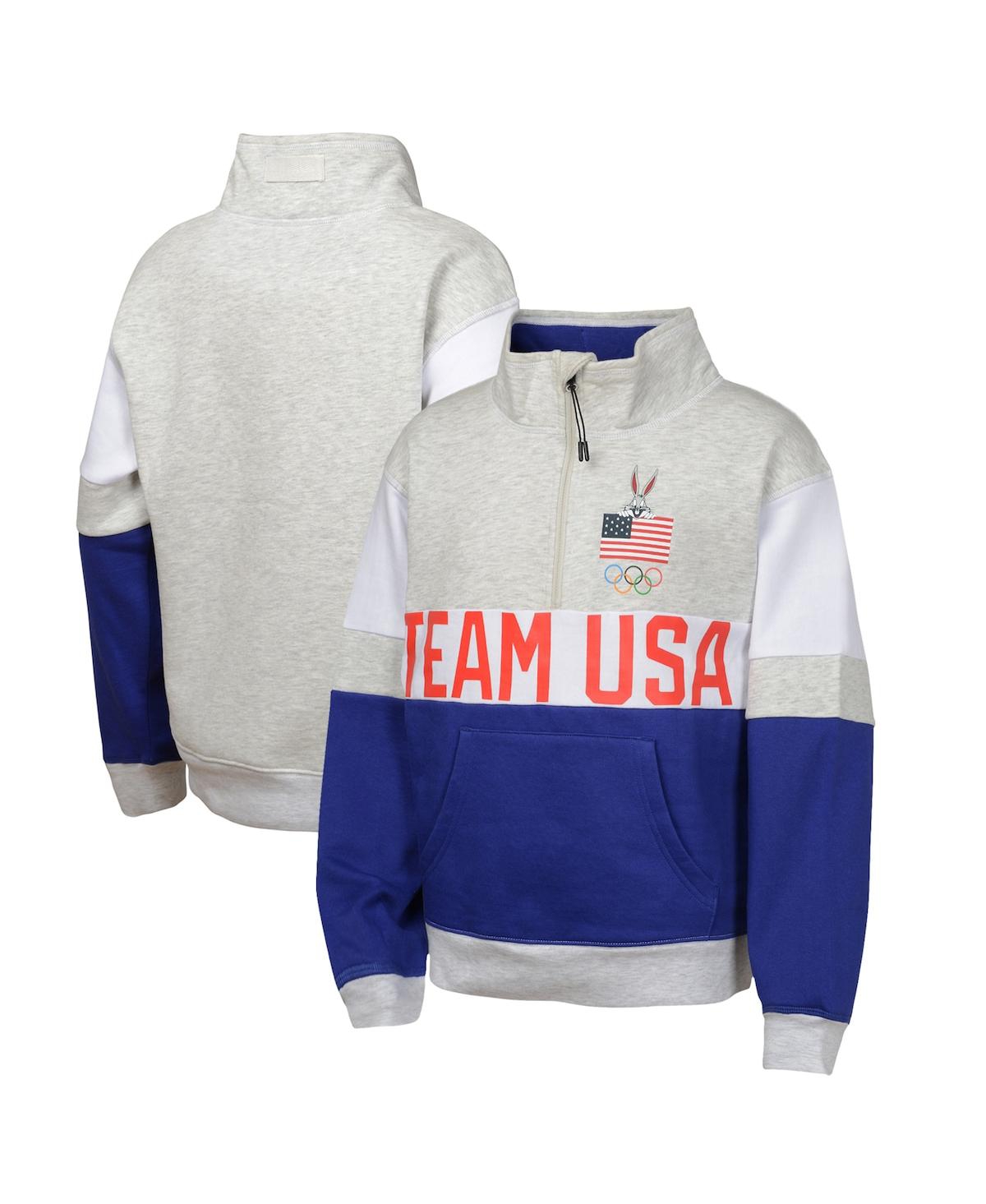 Outerstuff Big Girls Gray/blue Team Usa Looney Tunes Half-zip Pullover Top In Gray,blue