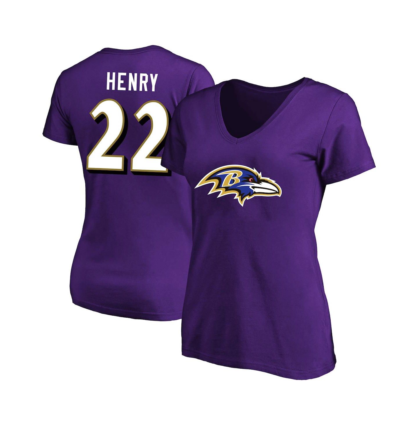 Женская футболка Fanatics Derrick Henry Purple Baltimore Ravens Plus Size Name & Number V-Neck — фото 1