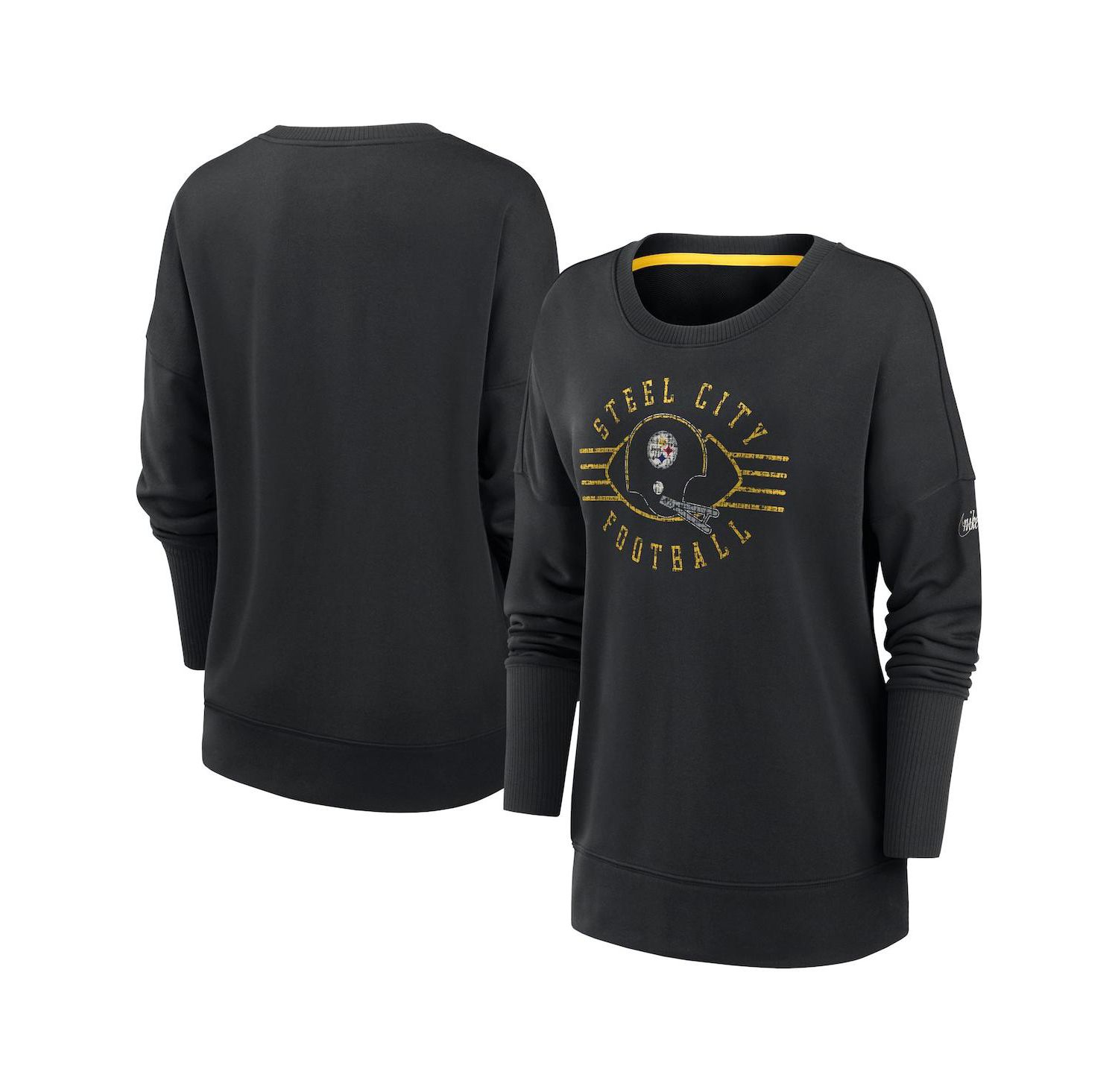 Women's Black Pittsburgh Steelers Rewind Playback Icon Performance Pullover Sweatshirt