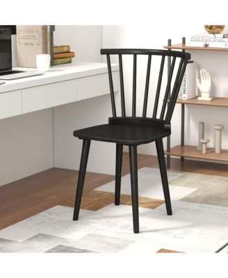 Rubber Wood Windsor Dining Chairs Set of 2 with Spindle Back for Living Room