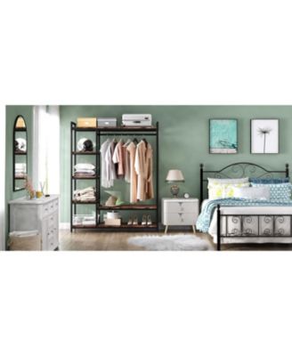 Free-standing Closet Organizer, Heavy Duty Clothes Closet, Portable Garment Rack with 6 Shelves and Hanging rod