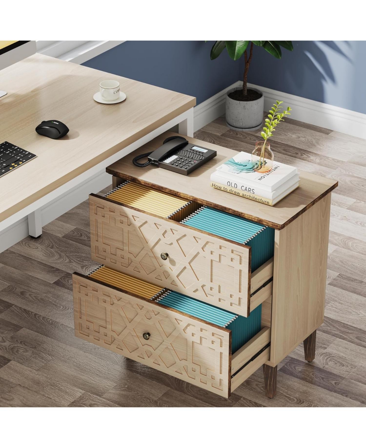 Tribesigns 2 Drawer Lateral File Cabinet, Office Filing Cabinet for A4 / Letter Size/Legal Wood Storage Cabinet Printer Stand for Home Off