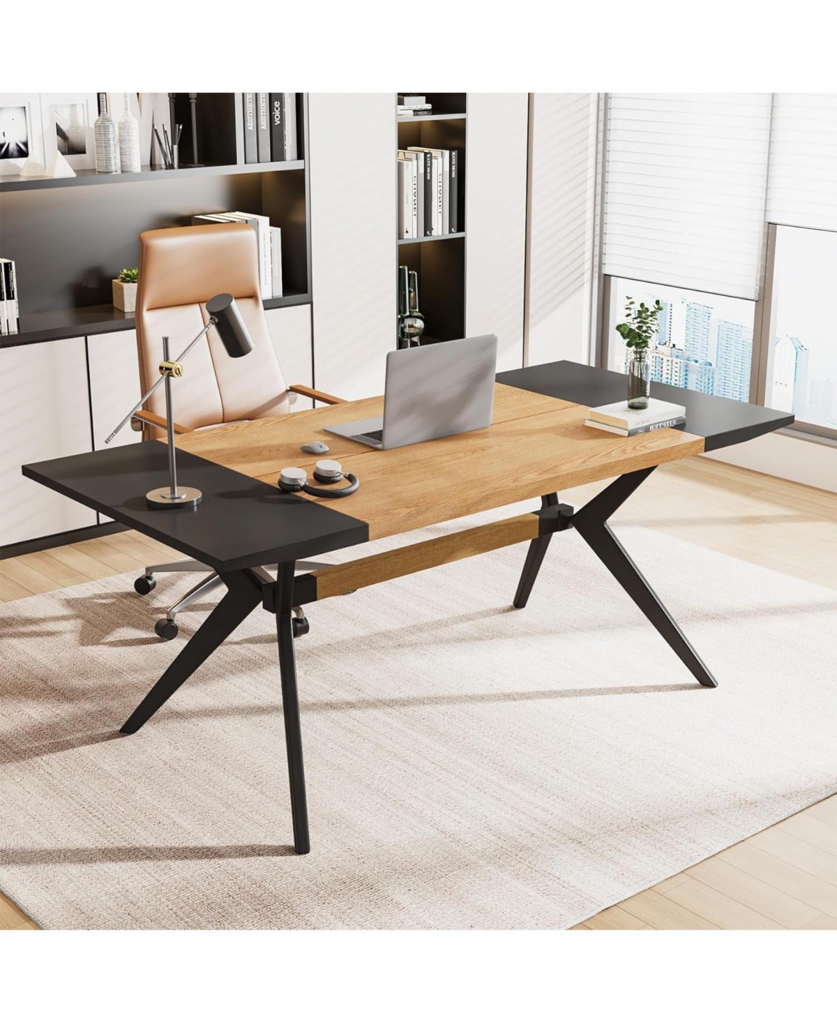 Tribesigns 63 Inch Executive Desk, Office Computer Desk with Thickened X-Shape Frame, Modern Working Table Business Furniture for Home Office, O