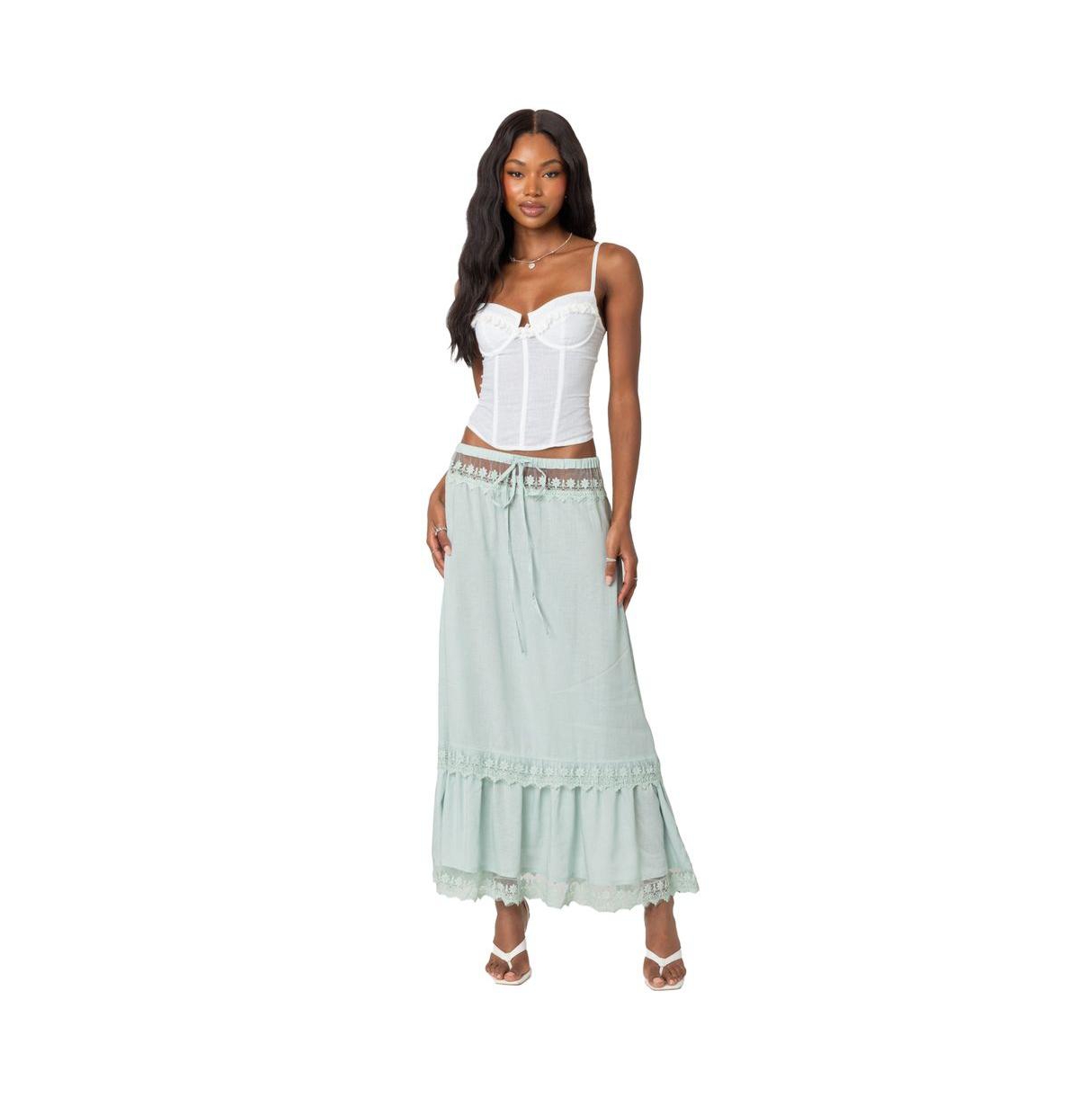Edikted Women's Semi Sheer Lacey Maxi Skirt