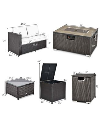 6PCS Patio Rattan Furniture Set 32'' Fire Pit Table Tank Holder with Cover