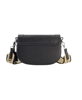 debossed logo flap shoulder bag