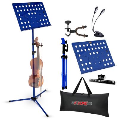 Music Stand For Sheet Music Height Adjustable Portable Folding Atril Para Partituras w Light Clip for Guitar Players Violinists Cellists Pianists - MUS FLD HD ACC BLU