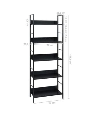 5-Layer Book Shelf Black 23.6"x10.9"x62.4" Engineered Wood