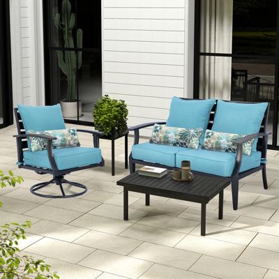 Outdoor Deep Seat Chair Cushion Set with Olefin Fabric Slipcover and Sponge Foam, 6-Piece Set
