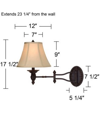 Swing Arm Wall Lamp Bronze Plug-In Light Fixture Beige Softback Bell Shade for Bedroom Bedside Living Room Reading