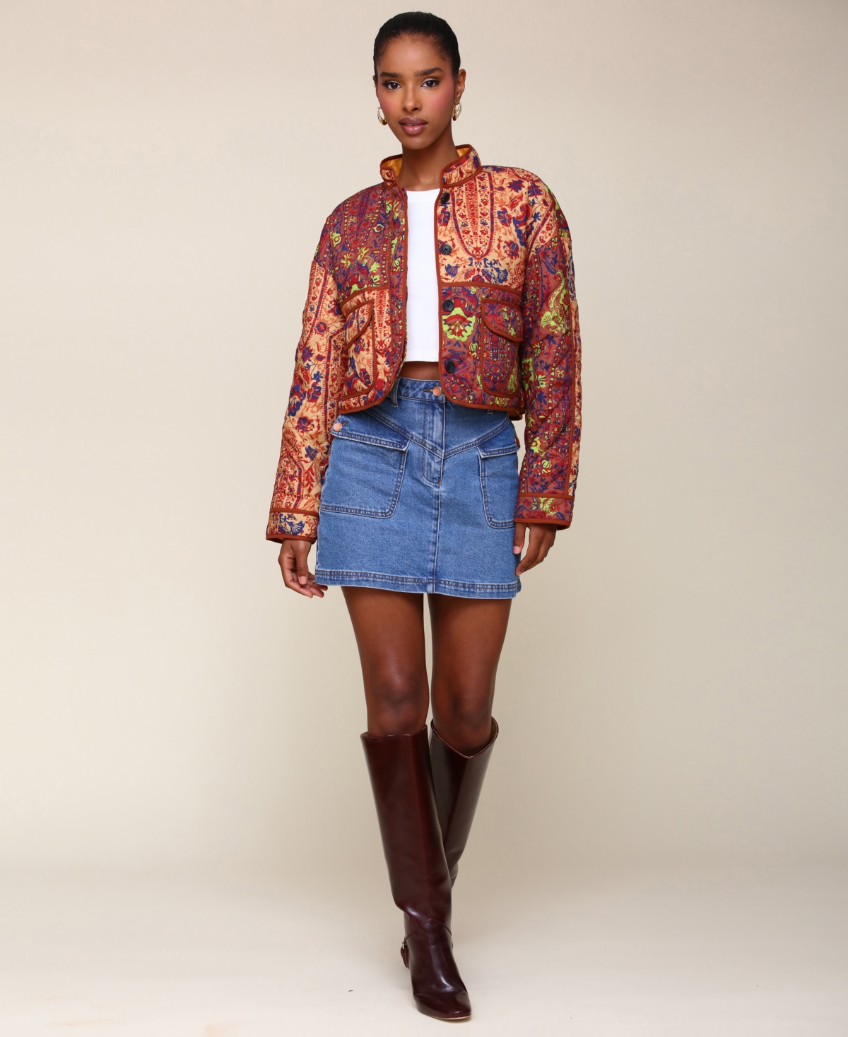 Avec Les Filles Women's Quilted Printed Barn Jacket