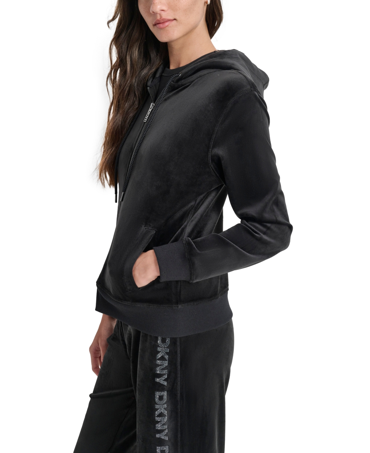 Dkny Jeans Petite Rhinestone Logo Zipper Hoodie