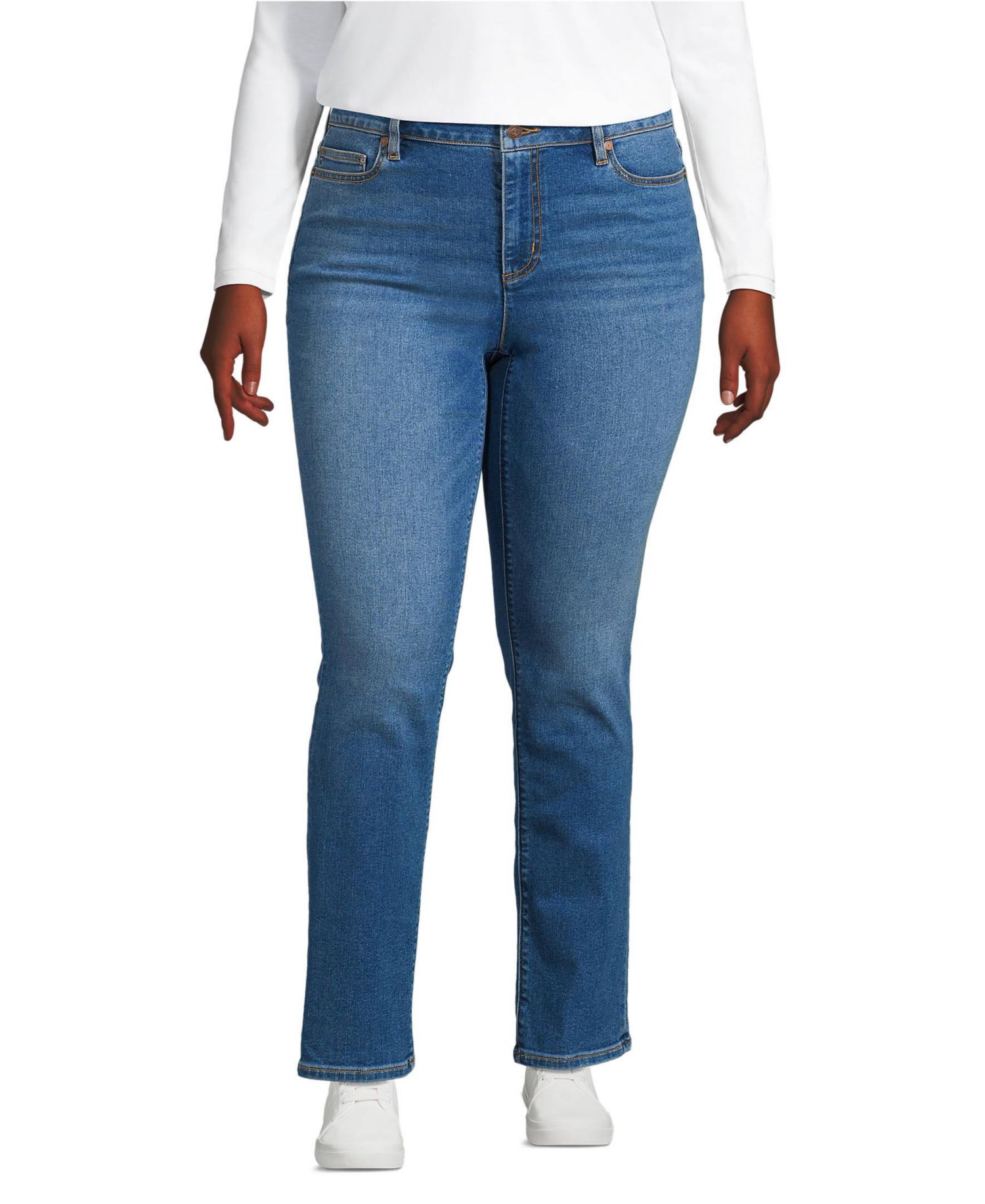 Women's Mid Rise Straight Leg Blue Jeans