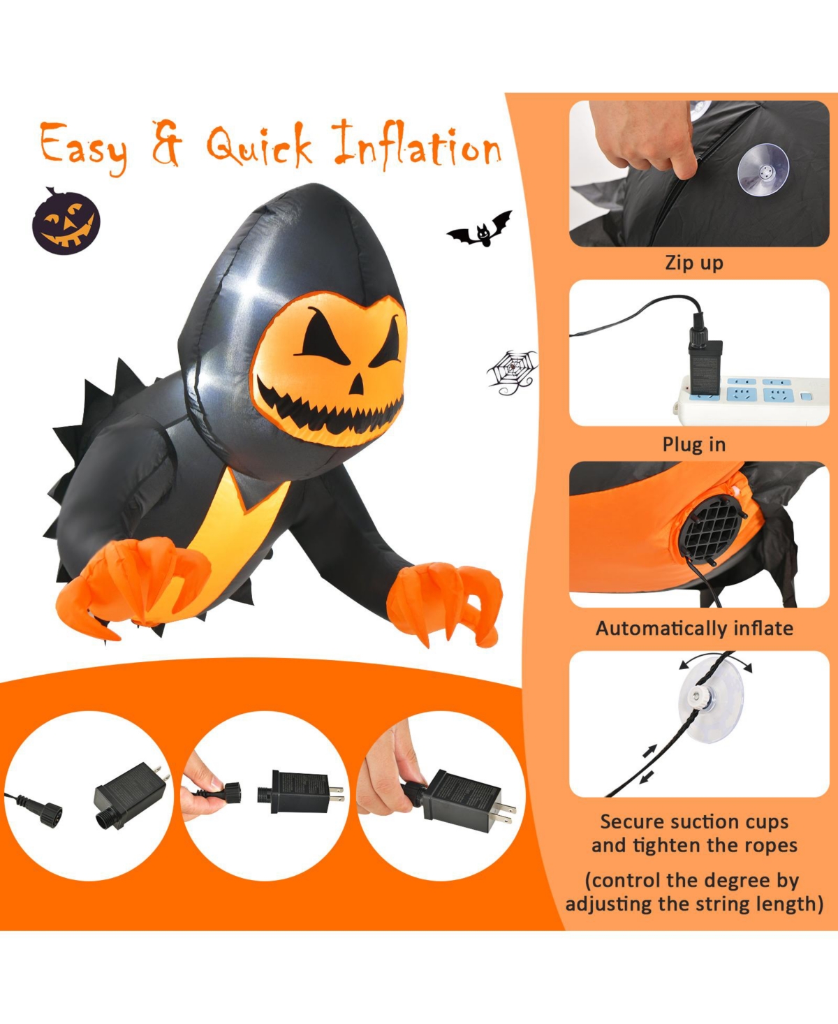 Vebreda 3.3 Feet Halloween Inflatable Pumpkin Head Ghost Broke Out from Window