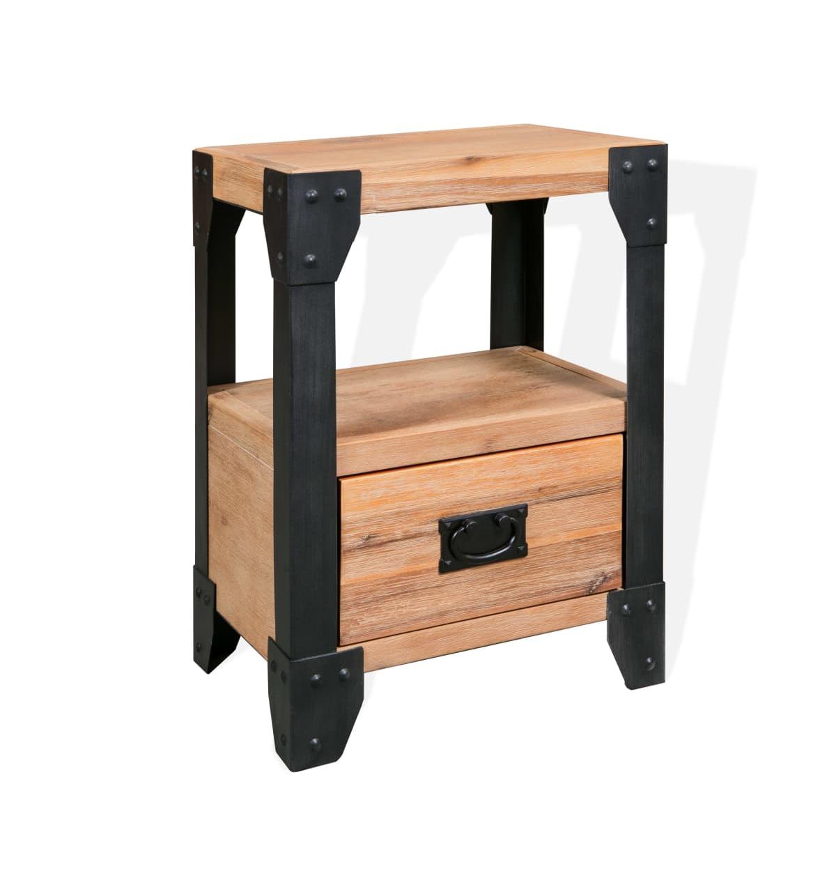 vidaXL Nightstand Solid Acacia Wood Steel 15.7"x11.8"x21.3"