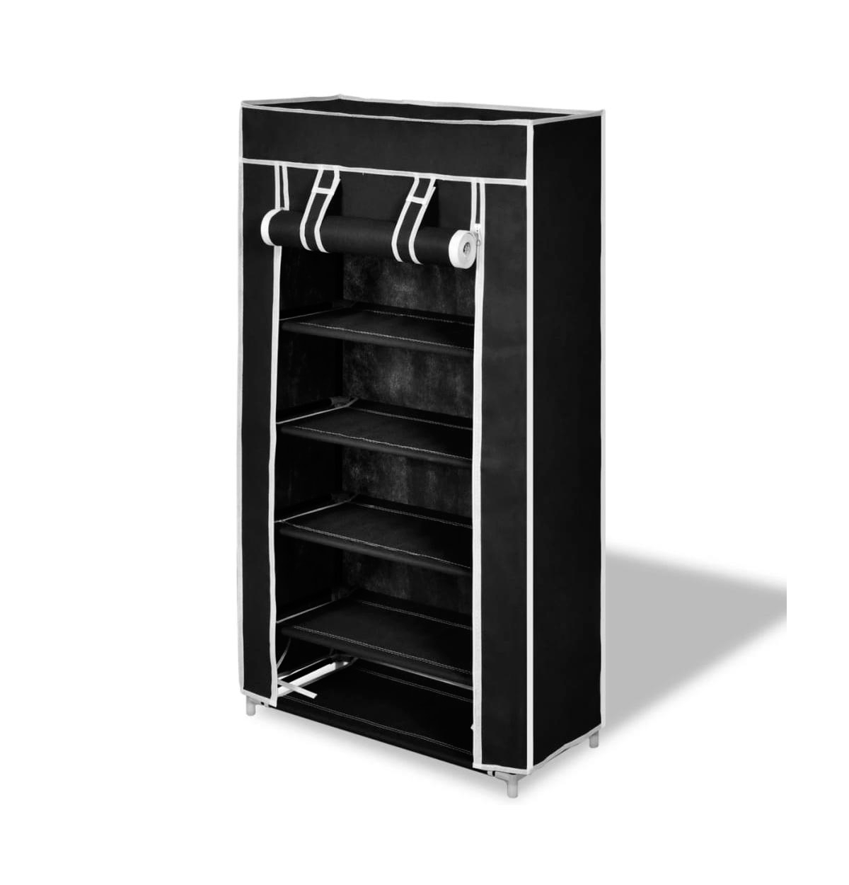 Fabric Shoe Cabinet with Cover 23" x 11" x 42" Black - Black