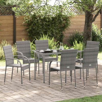 Dining Chair Set of 6 Grey PE rattan, powder-coated steel