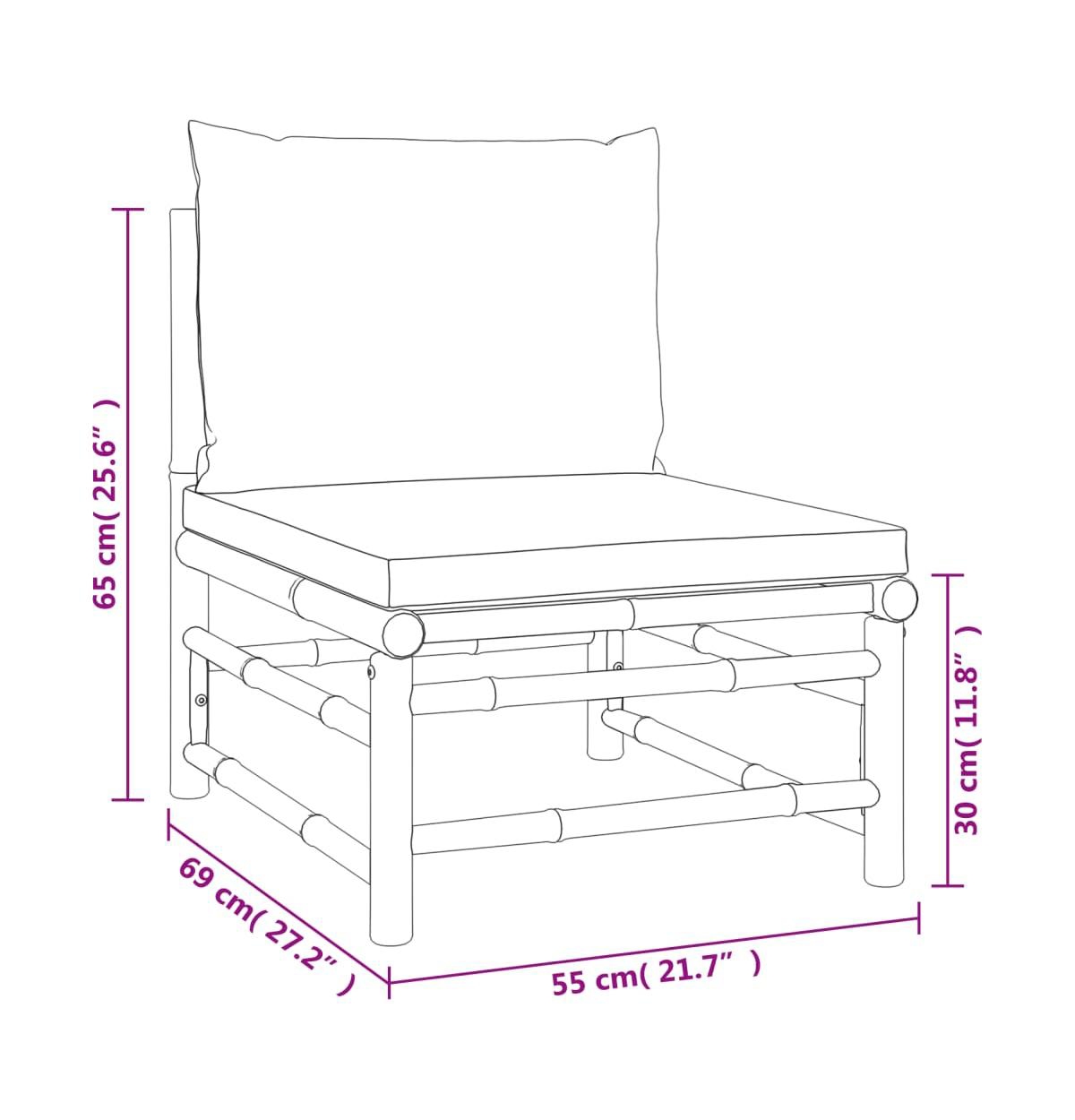 vidaXL Patio Middle Sofa withCushions Bamboo - Green
