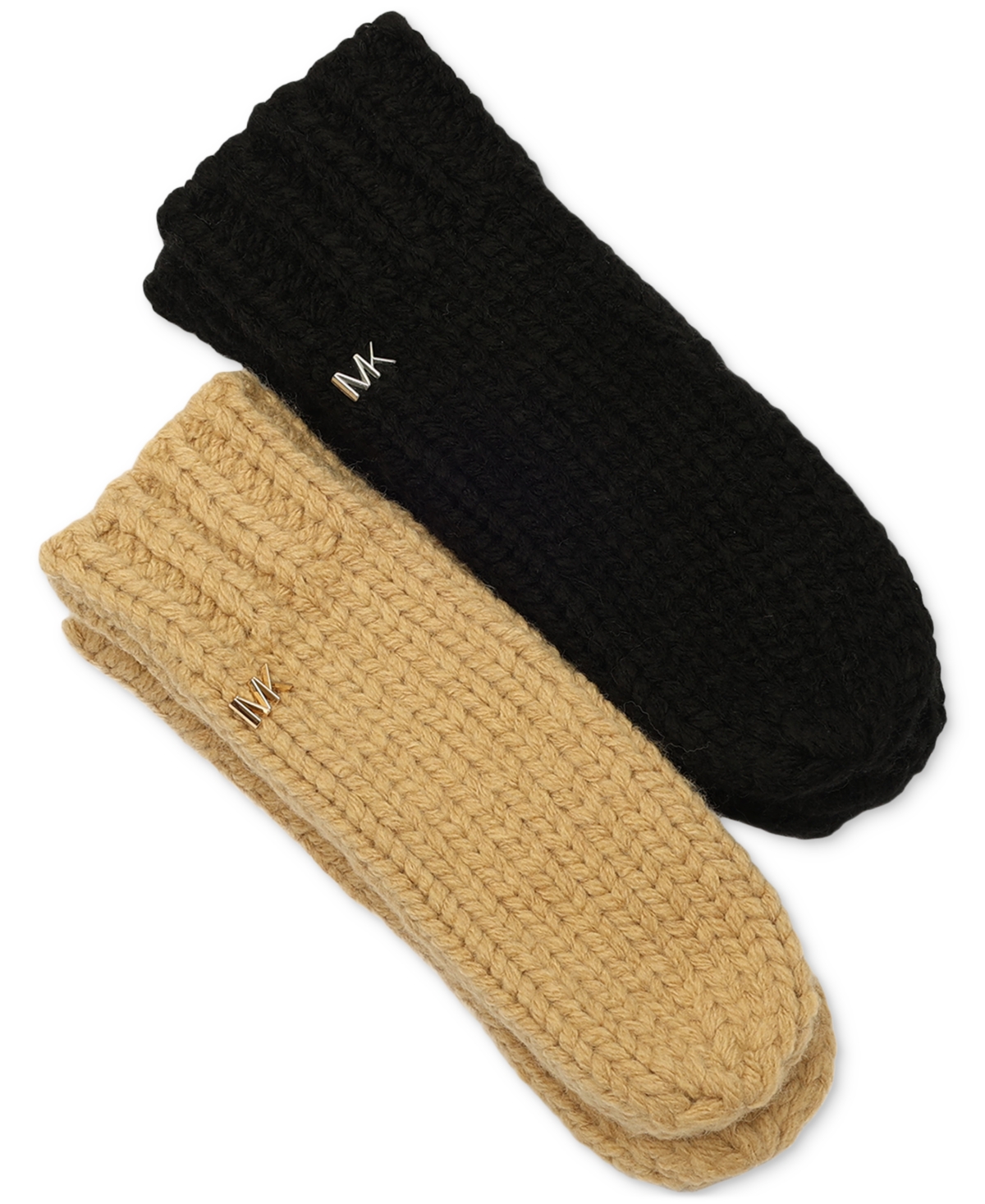 Michael Kors Michael  Women's Logo Detail Super Chunk Mittens In Dark Camel