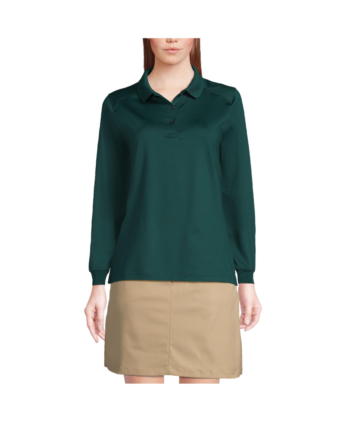 Women's School Uniform Long Sleeve Rapid Dry Polo Shirt - Evergreen