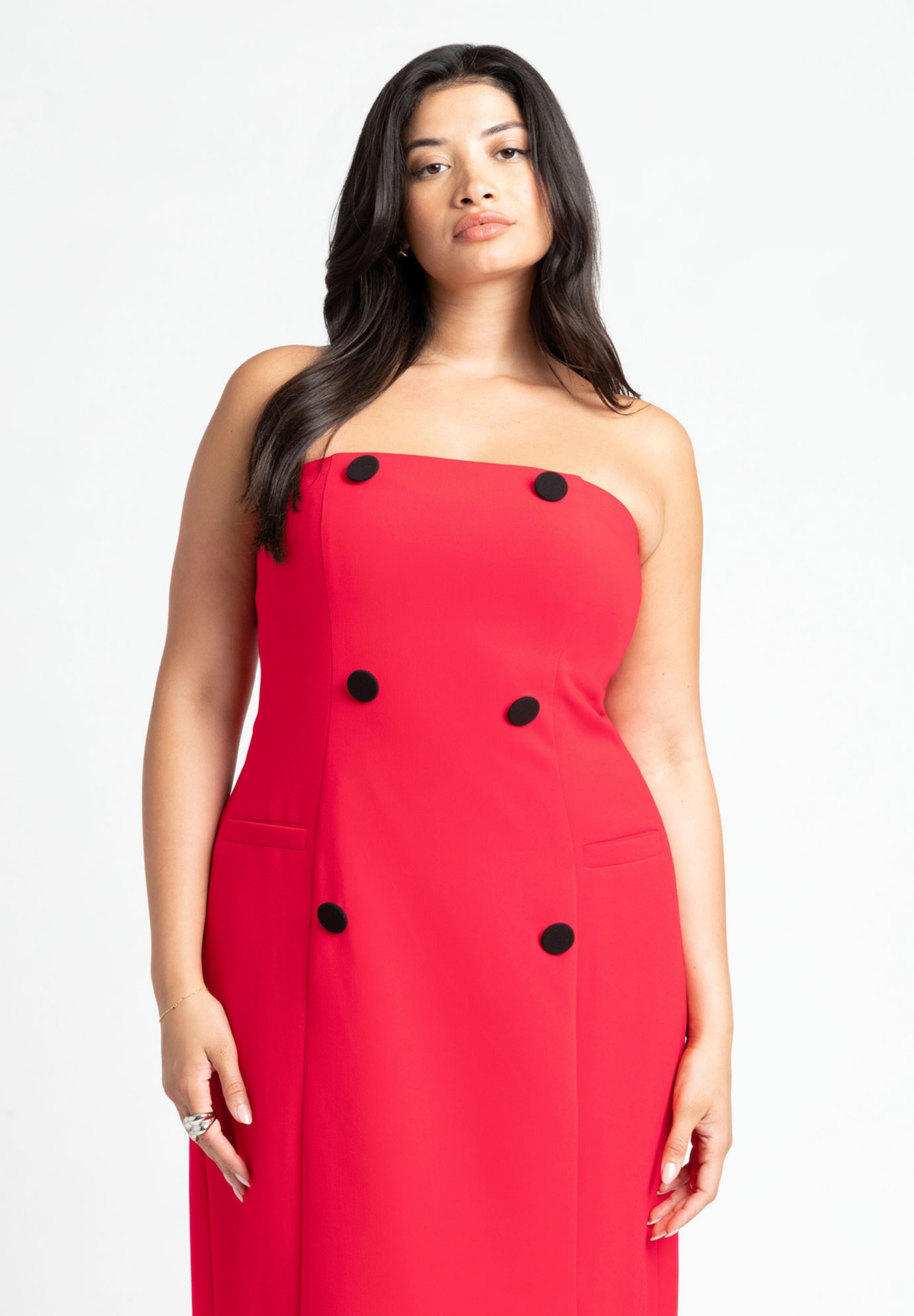 Eloquii Plus Size Strapless Double Breasted Midi Dress