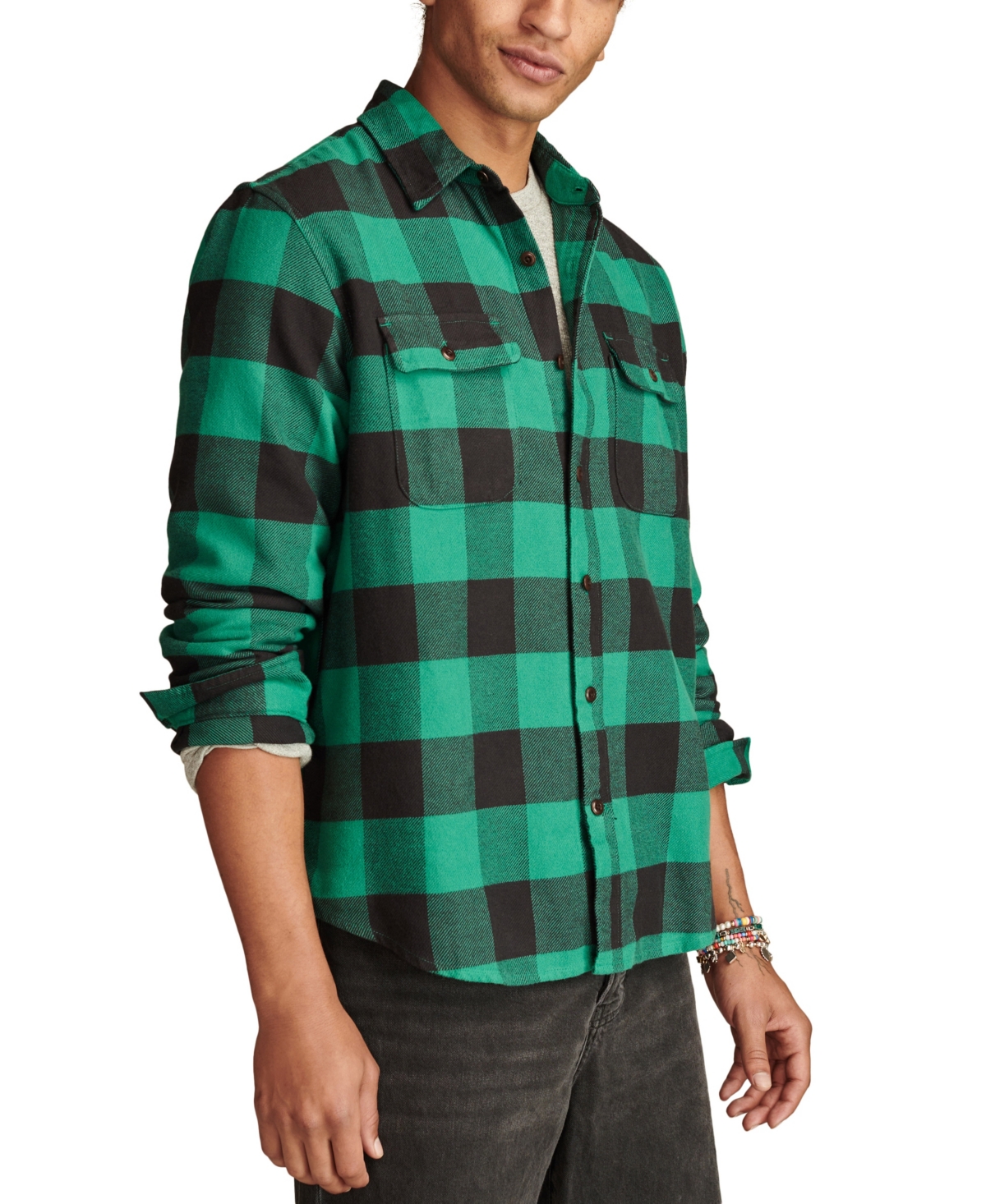 Lucky Brand Men's Plaid Cloud Soft Flannel Shirt In Cream Multi
