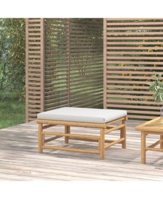 Patio Footstool with Light Gray Cushion Bamboo