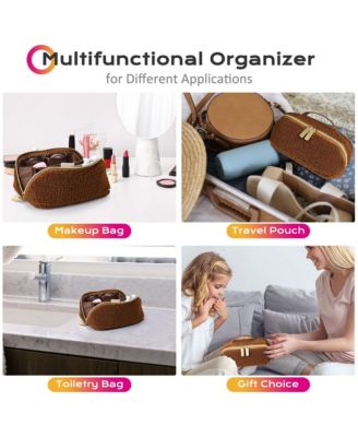 Plush Makeup Case Open Flat Travel Toiletry Accessories Organizer Bag