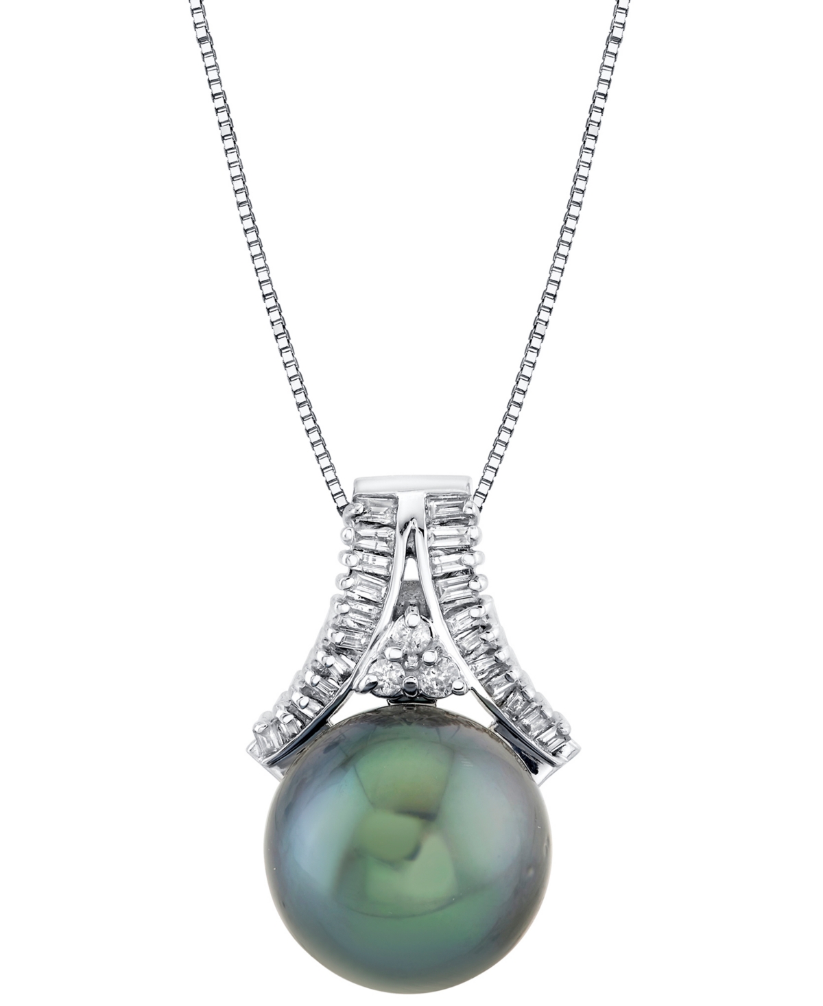 MACY'S CULTURED TAHITIAN PEARL (12MM) & DIAMOND (1/3 CT. T.W.) 18" PENDANT NECKLACE IN 14K WHITE GOLD 