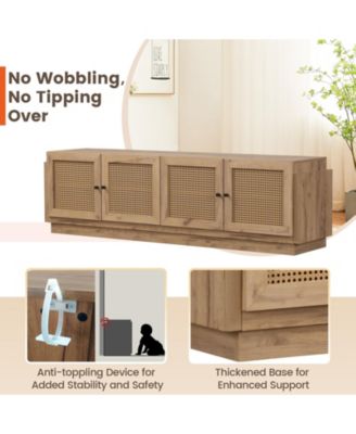 Farmhouse TV Stand for TVs up to 75 Inches with 2 Cabinets-Oak