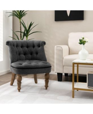 Set of 2 Upholstered Armless Slipper Chairs with Beech Wood Legs