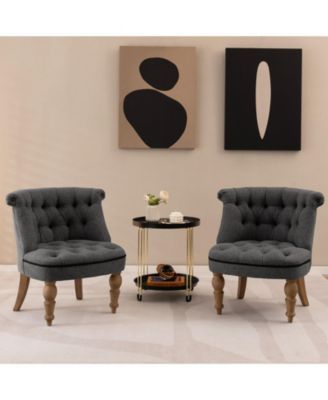 Set of 2 Upholstered Armless Slipper Chairs with Beech Wood Legs