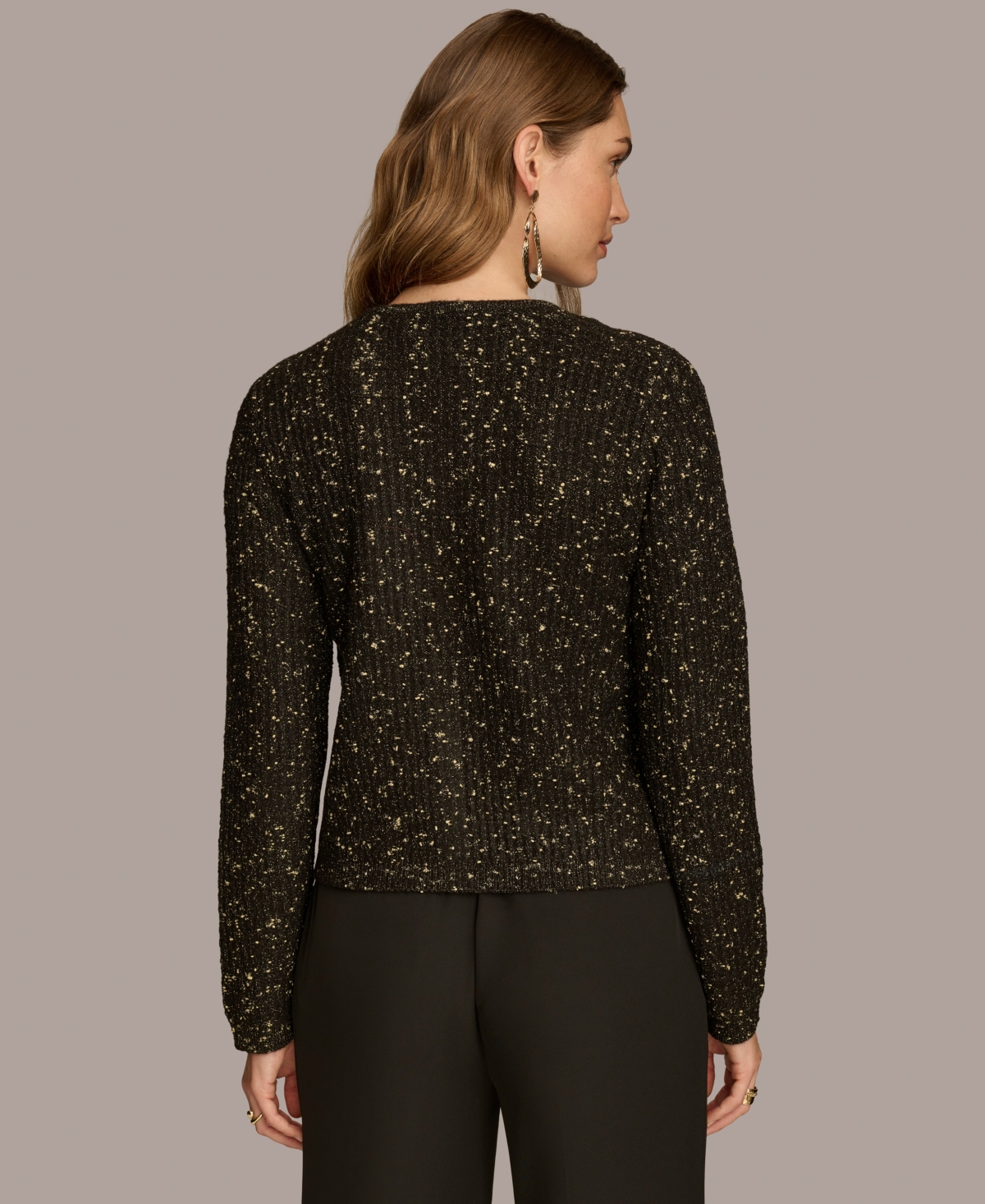 Donna Karan New York Women's Metallic Flecked Knit Cardigan -Gold