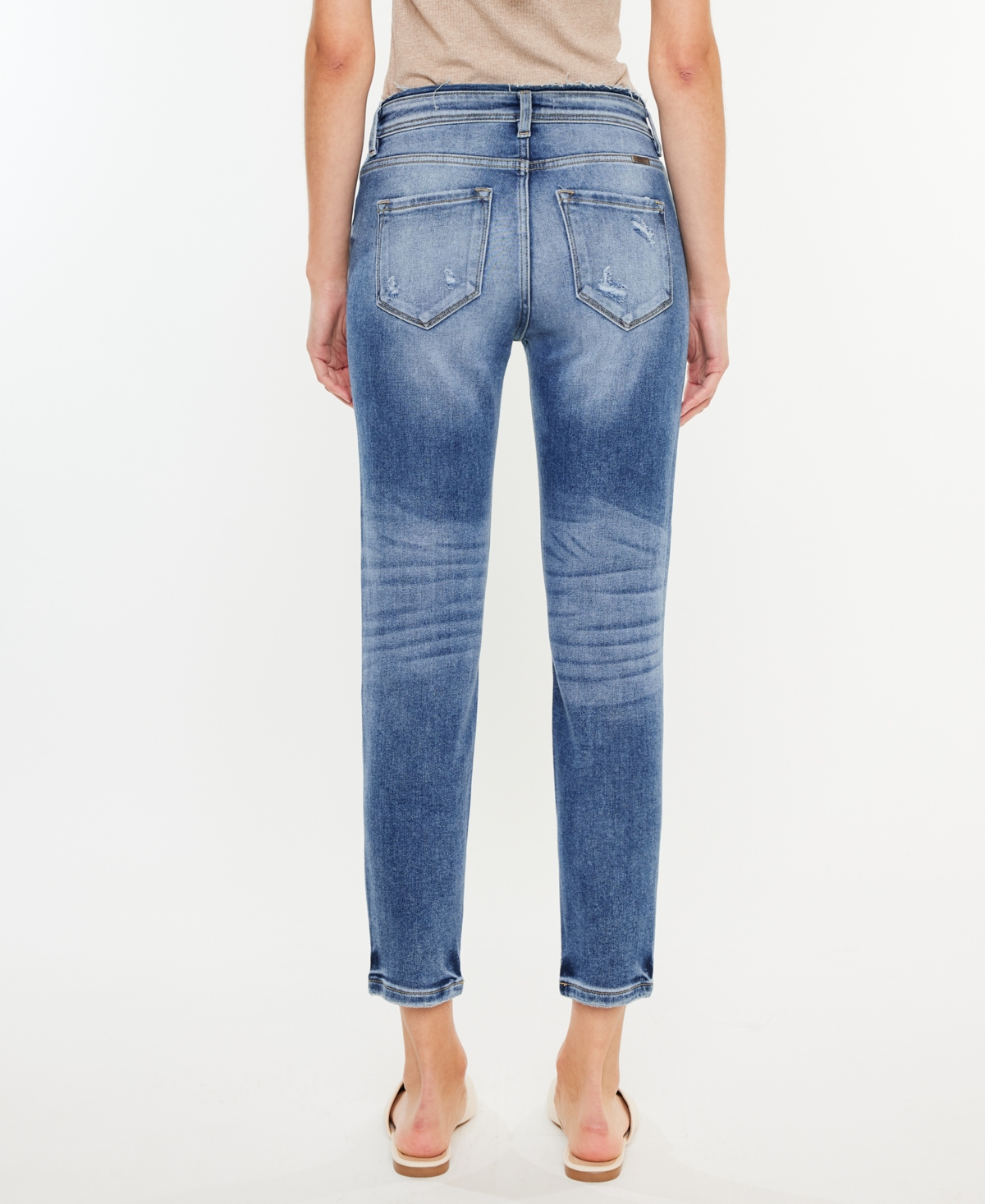 Kancan Women's High Rise Distressed Mom Jeans