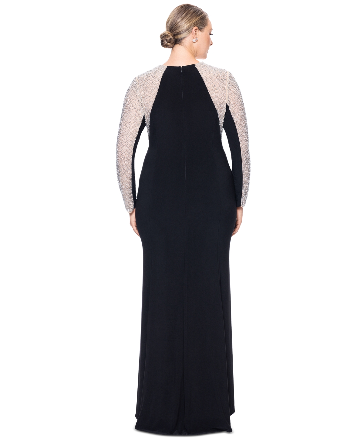 Xscape Plus Size Colorblocked Embellished Jersey Gown -Nude/Silver