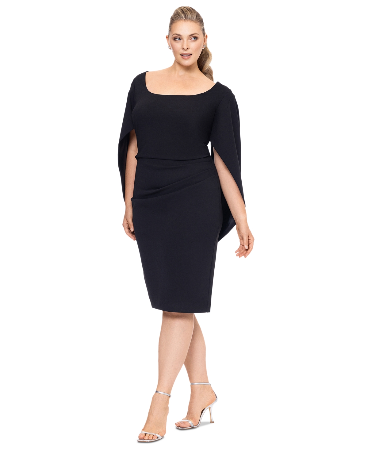 BETSY & ADAM PLUS SIZE SCOOP-NECK CAPE SHEATH DRESS 