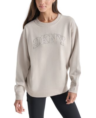 Women's Varsity Rhinestone-Logo Crewneck Fleece Sweatshirt