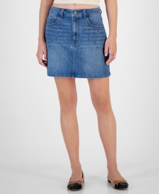 Tinseltown - Juniors' Bead-Embellished Denim Mini Skirt