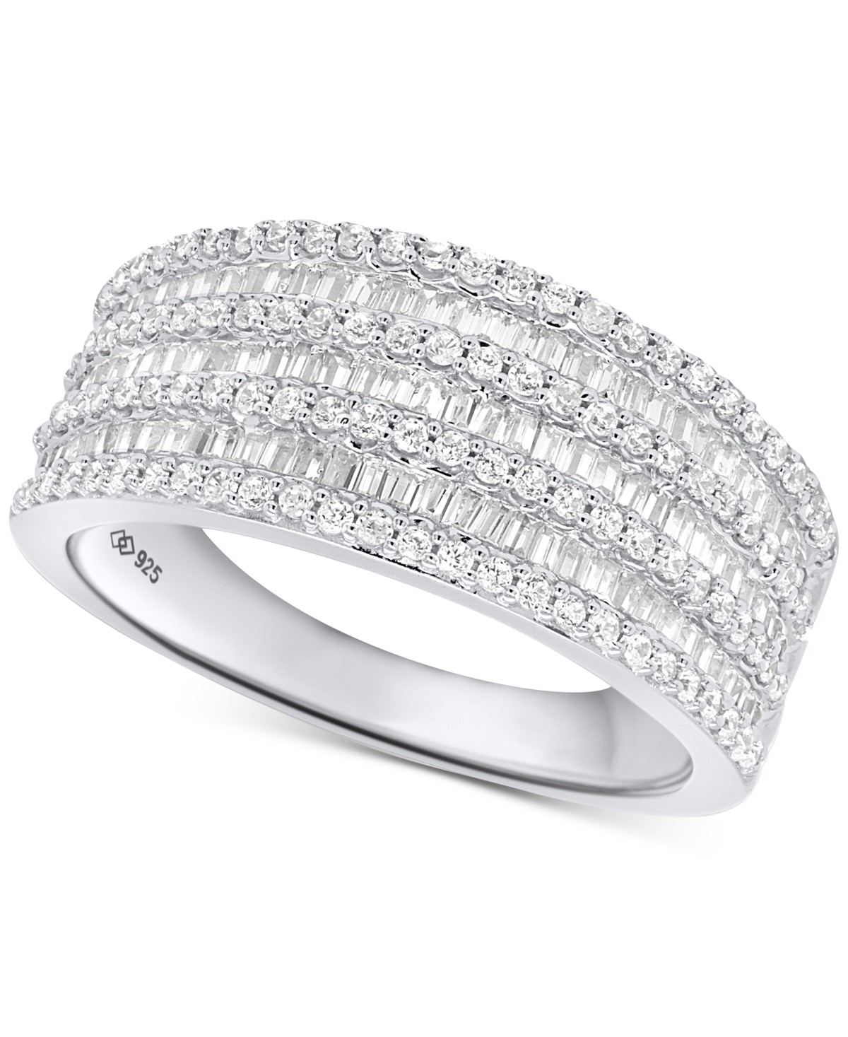 Украшения Macy's Diamond Round & Baguette Multirow Statement Ring (1 ct. t.w.) in Sterling Silver — фото 1