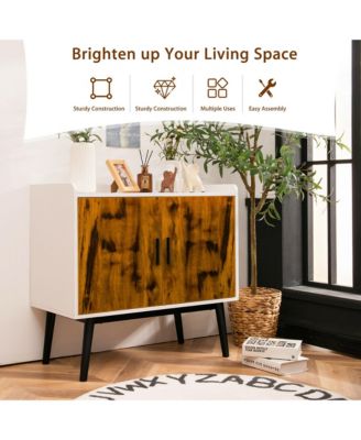 Wood 32" Sideboard Buffet Storage Cabinet with 2 Doors & Metal Legs Accent Cabinet