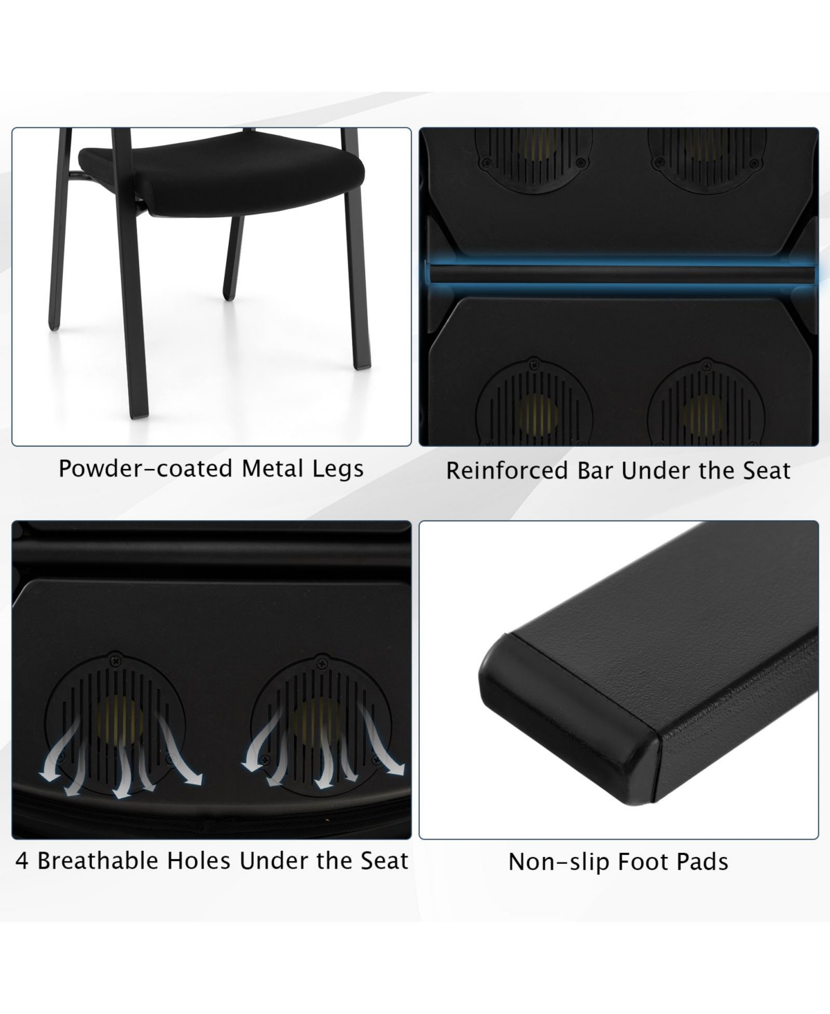 Skonyon Set of 2 Stackable Reception Room Chairs with Padded Seat- Black