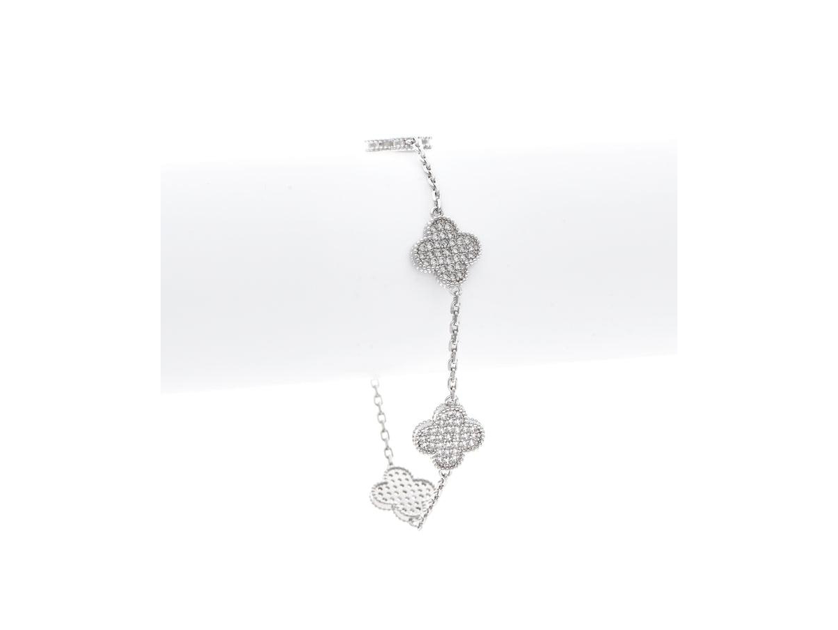 Rivka Friedman Rhodium Pave Clover Station Bracelet