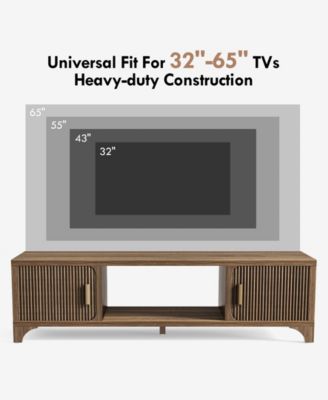 Mid-Century TV Stand for 32–65" TVs with Fluted Doors & Cable Management