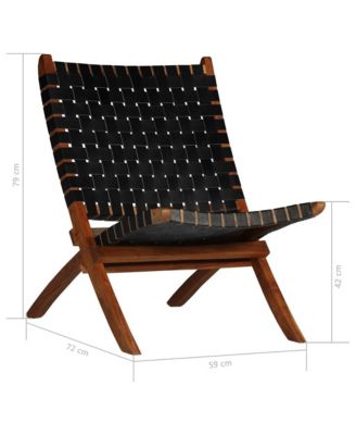 Folding Chair Crossed-Stripe Black Real Leather