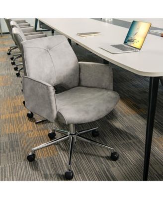 Adjustable Hollow Mid Back Leisure Office Chair with Armrest-Gray