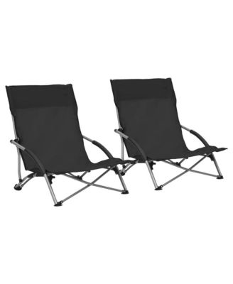 Beach Chair Set of 2 Black Oxford fabric, Steel Standard