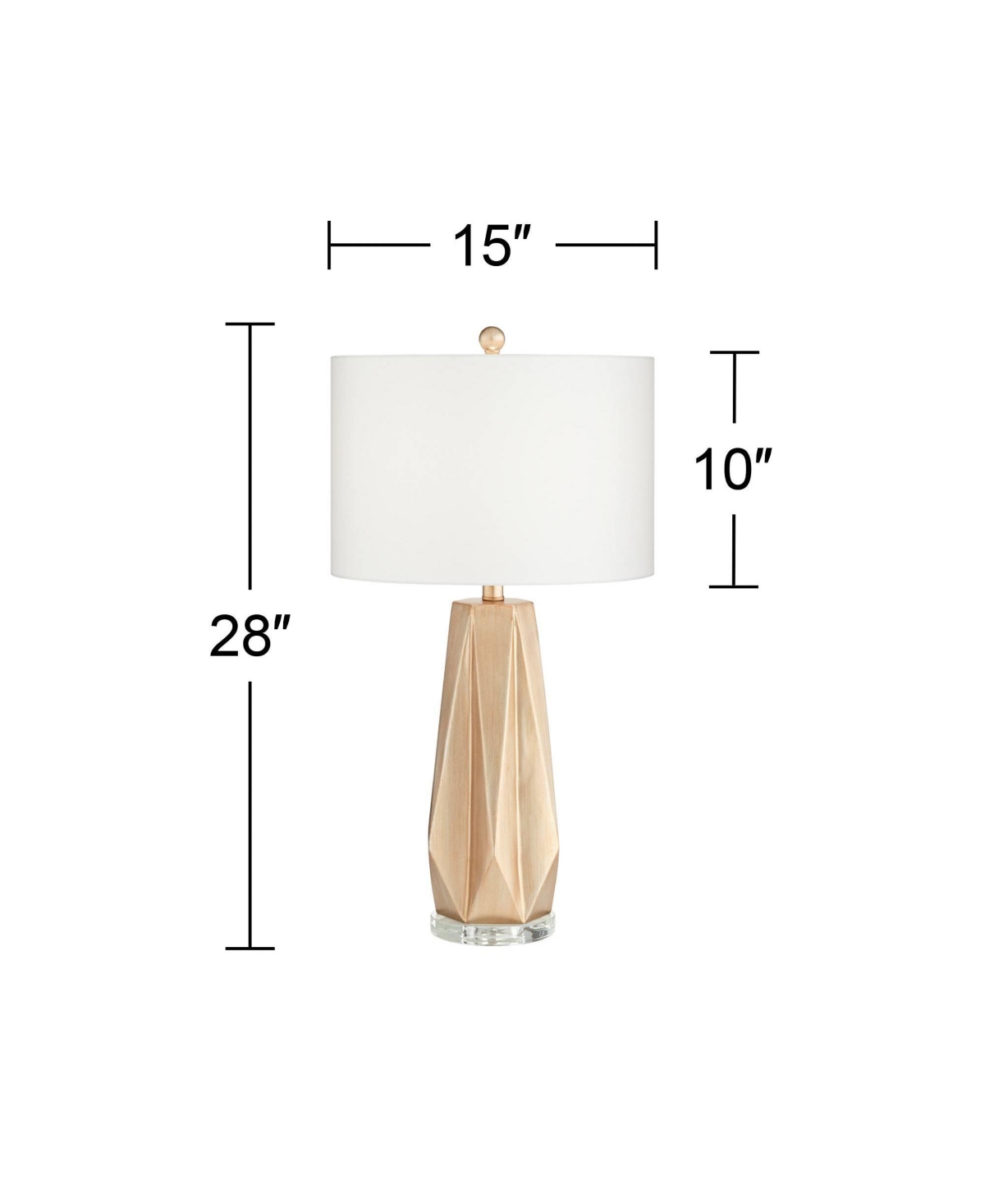 Bravo Modern Table Lamp Tall ChampagneDiamond Geometric Cut White Drum Shade Decor for Bedroom Living Room House Home Bedside Nightstand Off
